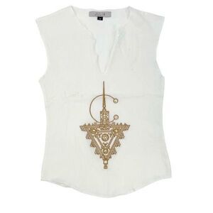 Julia‎ Womens Split Neck Embroidered Tazerzit Fibula Tank Top White Small NWOT